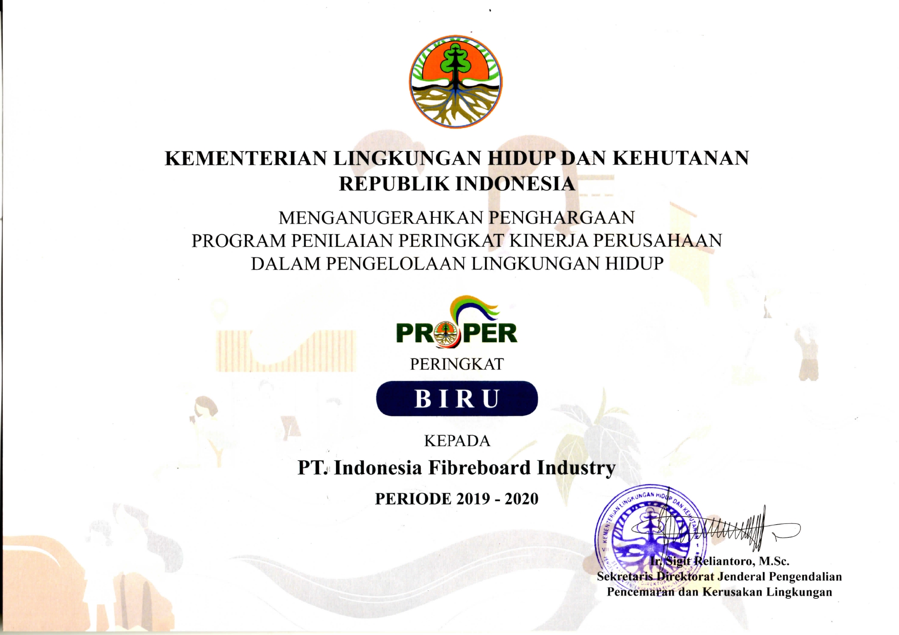 Cover Penghargaan PROPER Peringkat Biru Periode 2019-2020