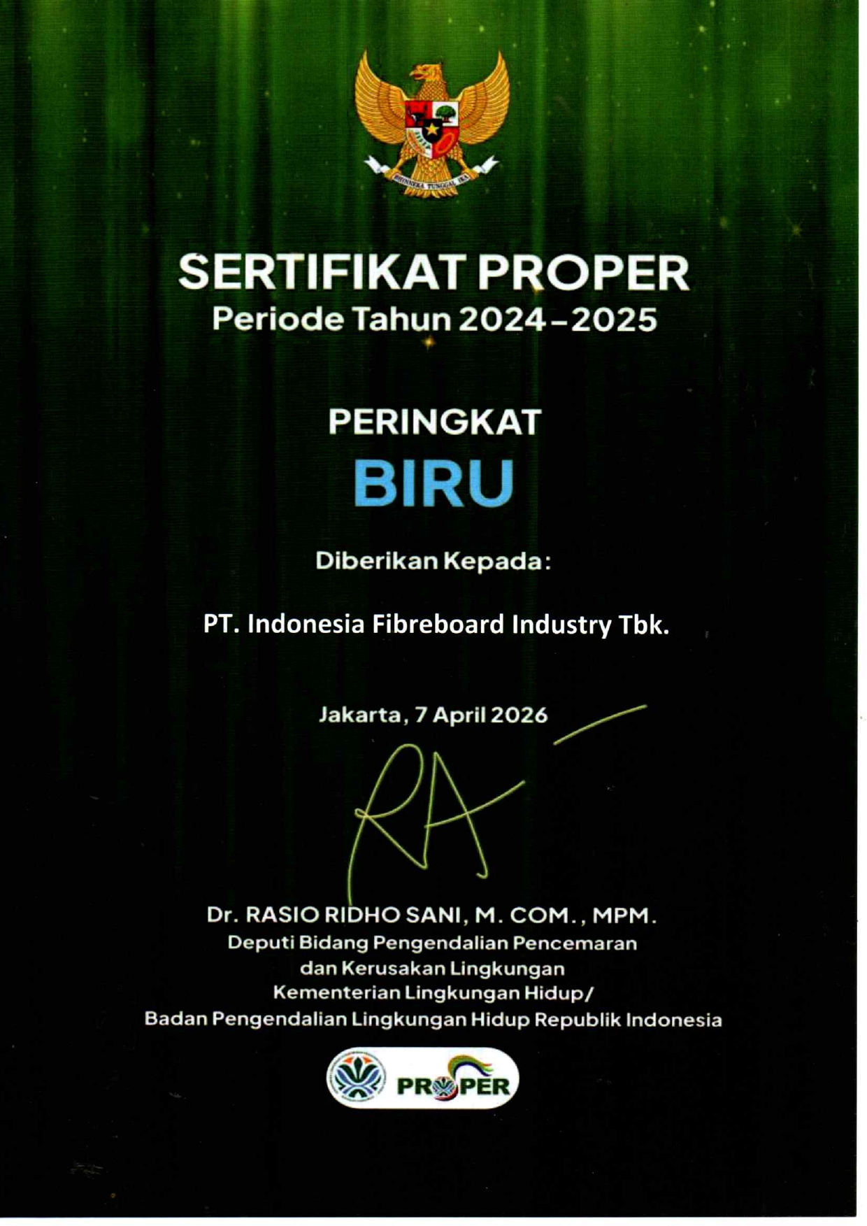 Cover Penghargaan PROPER Peringkat Biru Periode 2024-2025