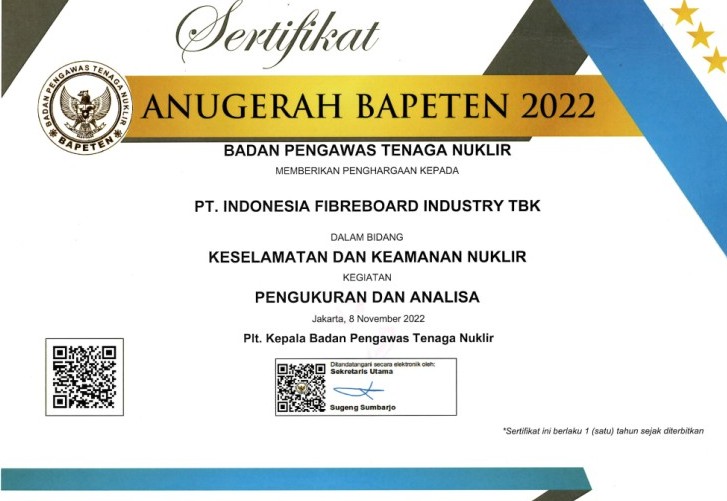 Cover Piagam Penghargaan dalam Bidang Keselamatan dan Keamanan Nuklir Kegiatan Pengukuran dan Analisa.